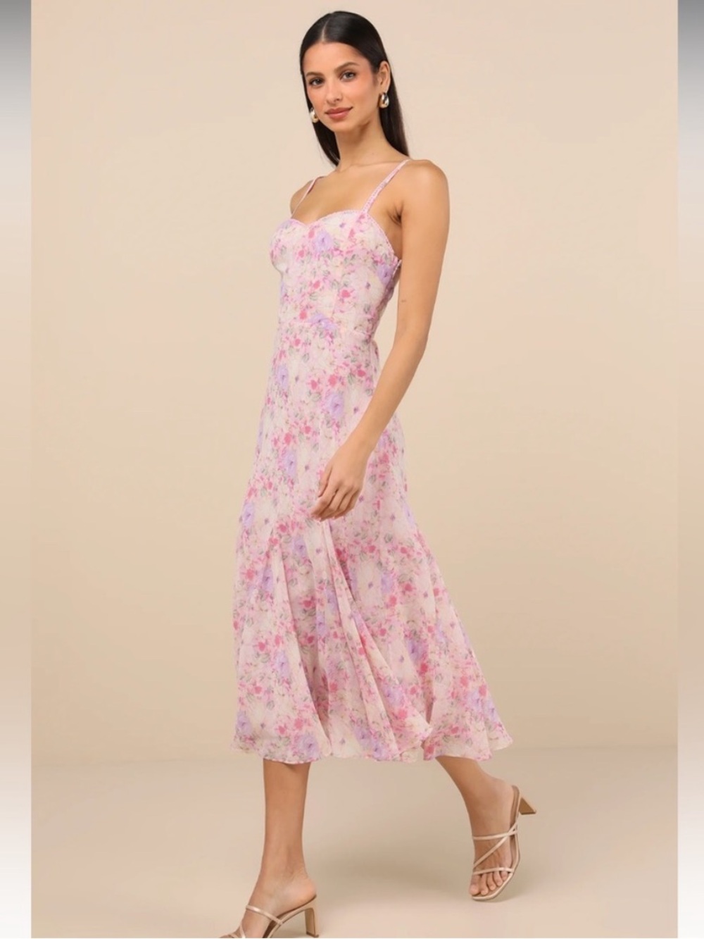 Lulus Pink Floral Midi Dress